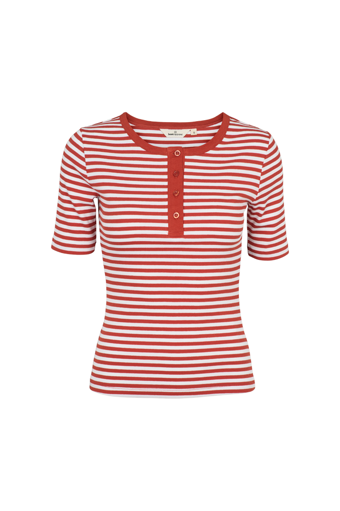 Basic Apparel Ludmilla SS Stripe Granddad T-shirts 868 Roibus / whisper white
